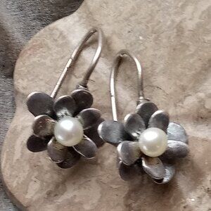 Silpada Love Bloom Sterling & White Pearl Dangle Pierced Earrings W1768 - Isreal